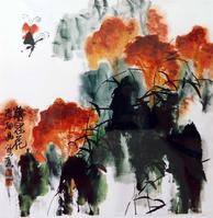 雞冠花-譚翃晶國(guó)畫作品