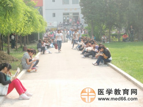 坐在路旁復(fù)習的衛(wèi)生資格考生