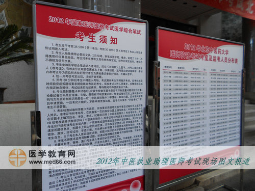 中醫(yī)助理醫(yī)師考場內(nèi)考生須知、考室及監(jiān)考人員分布表