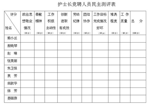 護(hù)士長年終民主評議