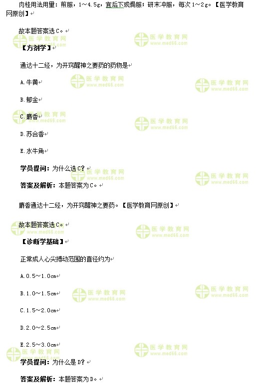 醫(yī)學教育網(wǎng)中醫(yī)內科主治醫(yī)師《答疑周刊》2017年第8期