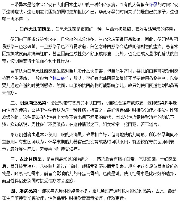 孕婦白帶異?？赡苁且驗殛幍赖蜗x感染|白色念珠菌感染等