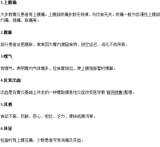 胃炎主要有哪些臨床癥狀？