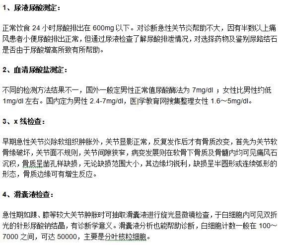  痛風患者如果確診需要接受哪些檢查？