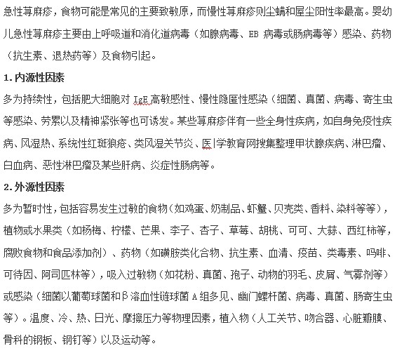 導(dǎo)致小兒蕁麻疹的外源和內(nèi)源誘因有哪些？