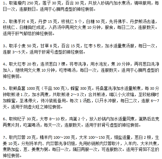 日常生活中常見的神經(jīng)衰弱食療方有哪些？