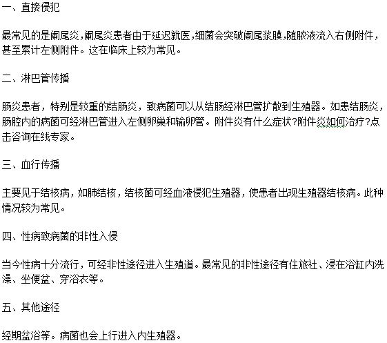 女性附件炎的感染途徑是什么？感染方式有哪些