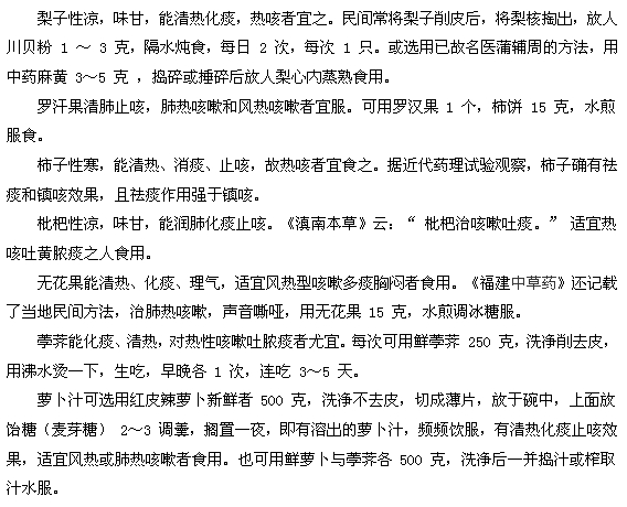 肺熱咳嗽吃什么食物好？