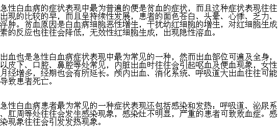 急性白血病的癥狀表現(xiàn)有哪些？