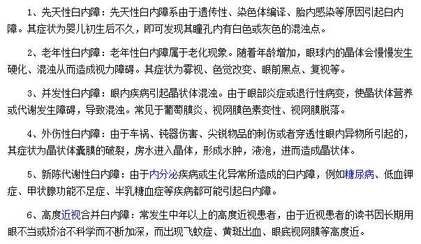 六種類型的白內(nèi)障的形成病因各是什么？