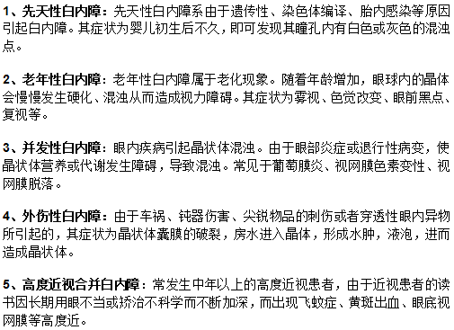 五類白內障的癥狀及特點介紹