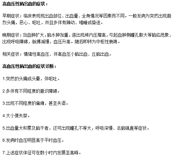 高血壓性腦出血的癥狀表現(xiàn)有什么？如何診斷