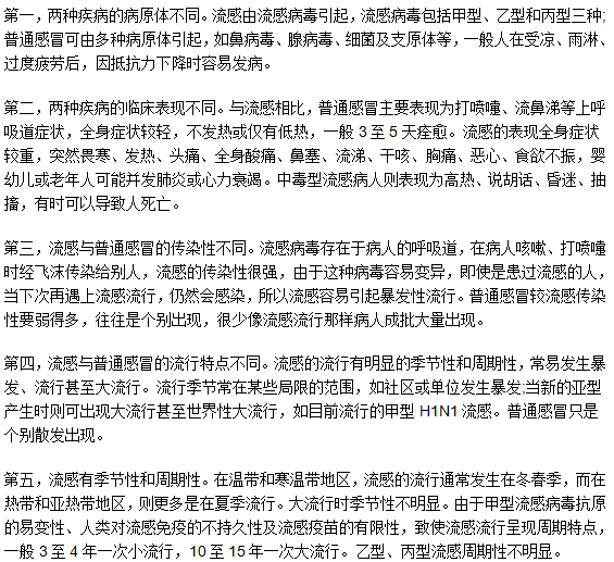 普通的感冒和流感的區(qū)別是什么？