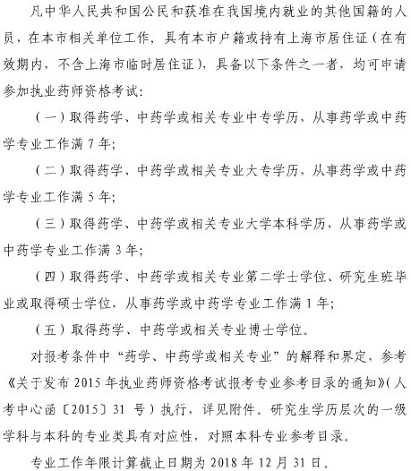上海市2018年執(zhí)業(yè)藥師考試報(bào)名條件