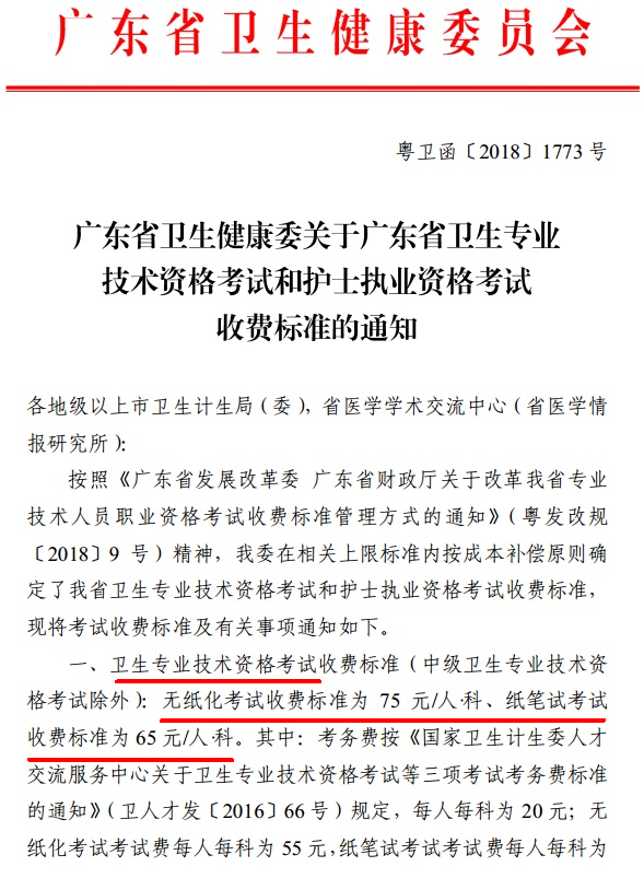 廣東省2019年主管護師考試報名繳費標(biāo)準(zhǔn)