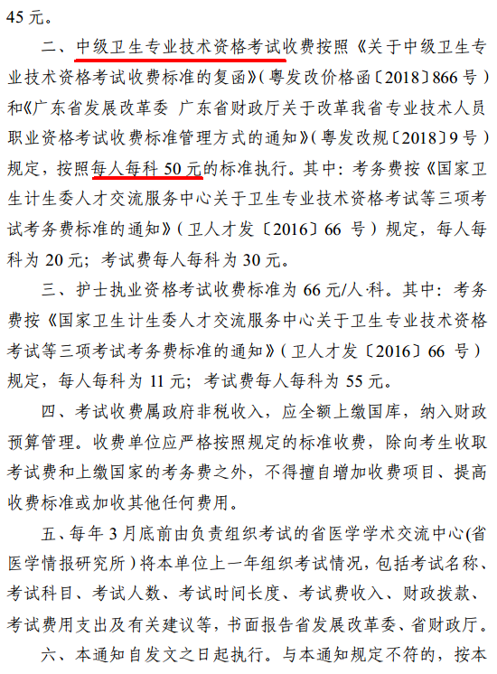 廣東省2019年主管護師考試報名繳費標(biāo)準(zhǔn)