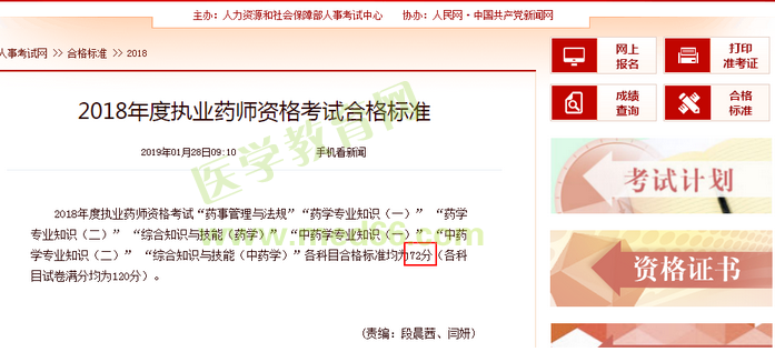 2018年執(zhí)業(yè)藥師分?jǐn)?shù)線已公布！72分合格！