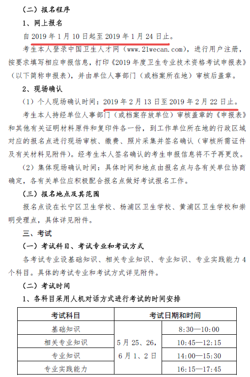 上?？键c2019年衛(wèi)生資格考試報名確認(rèn)時間