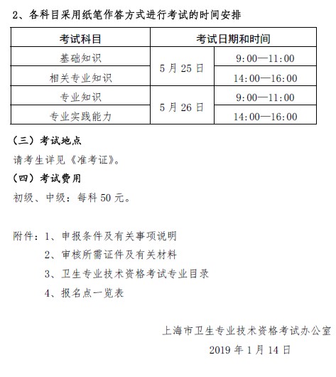 上?？键c2019年衛(wèi)生資格考試時間