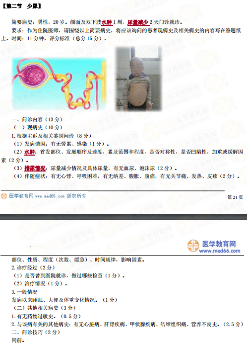 臨床助理醫(yī)師實踐技能第一站“無尿、少尿與多尿”病史采集要點