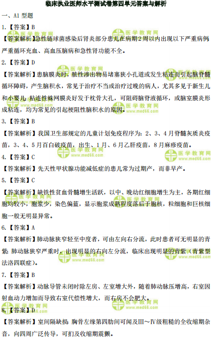 2019年臨床執(zhí)業(yè)醫(yī)師高頻試題 第四單元 150題！