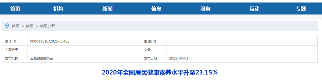 官方數(shù)據(jù)出爐！2020年居民健康素養(yǎng)水平增長幅度為歷年最大！