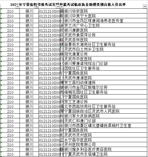 銀川市臨床助理醫(yī)師實(shí)踐技能合格名單
