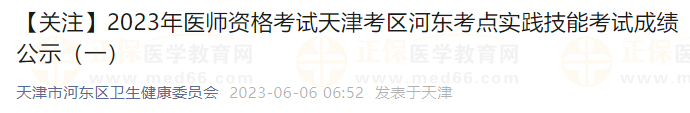 【關(guān)注】2023年醫(yī)師資格考試天津考區(qū)河?xùn)|考點(diǎn)實(shí)踐技能考試成績公示（一）