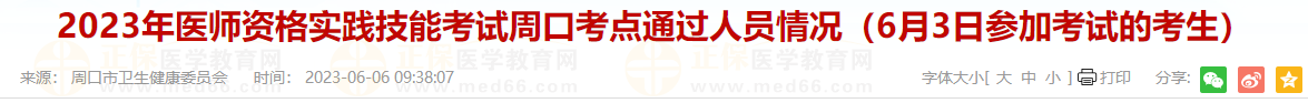 2023年醫(yī)師資格實(shí)踐技能考試周口考點(diǎn)通過(guò)人員情況（6月3日參加考試的考生）